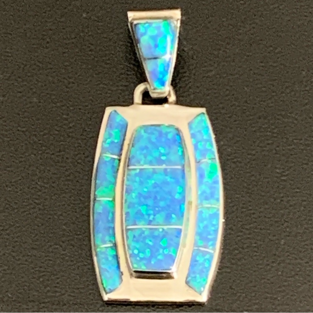 NAVAJO 925 Sterling Silver  Vintage Inlaid Blue Fire Opal Pendant